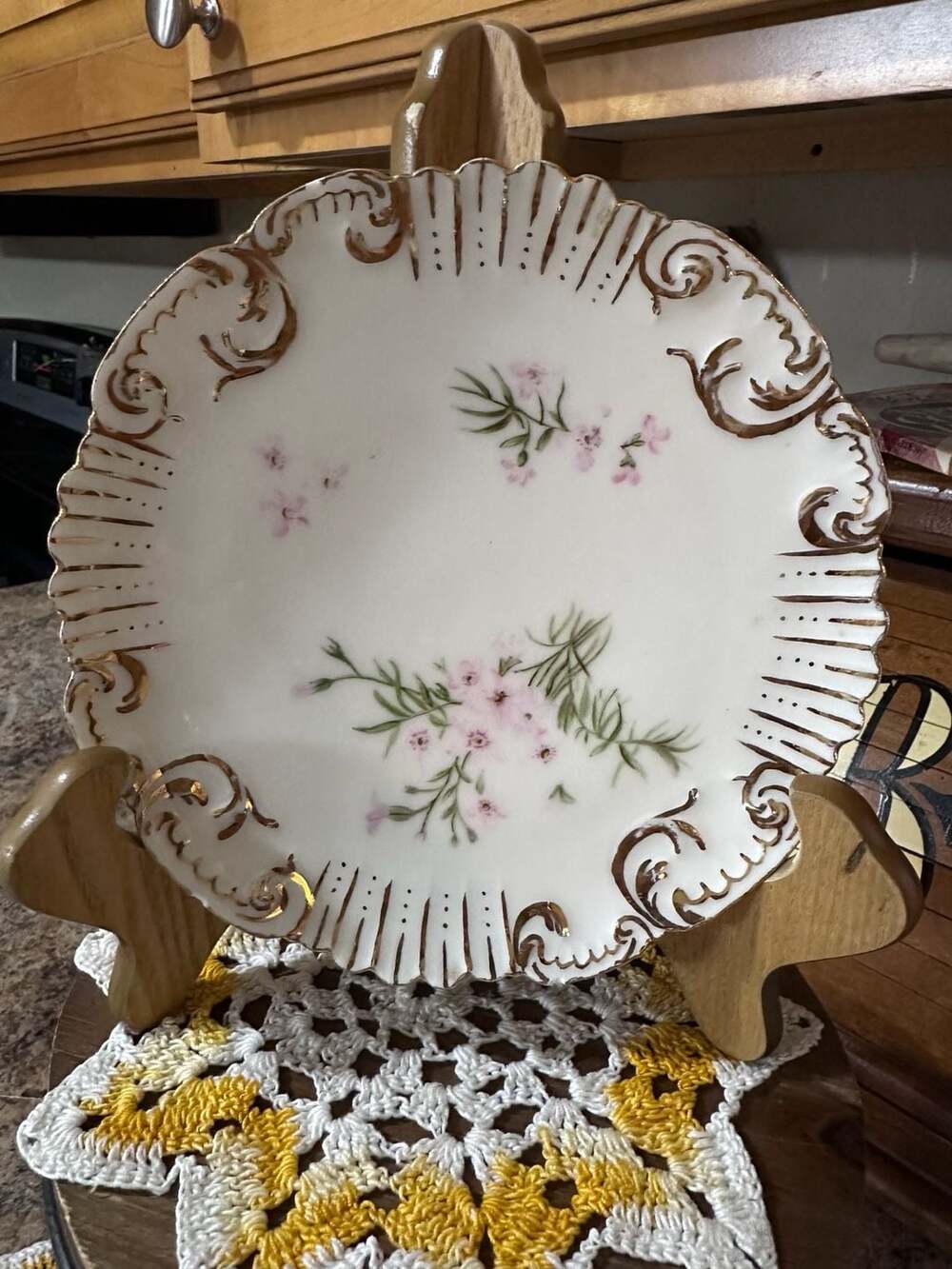 Limoges France Porcelain Floral Serving Plate Pink Flowers Gold Gilt